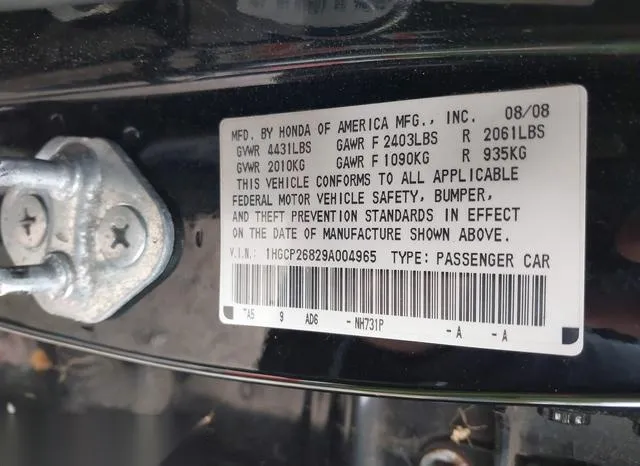 1HGCP26829A004965 2009 2009 Honda Accord- 2-4 Ex-L 9