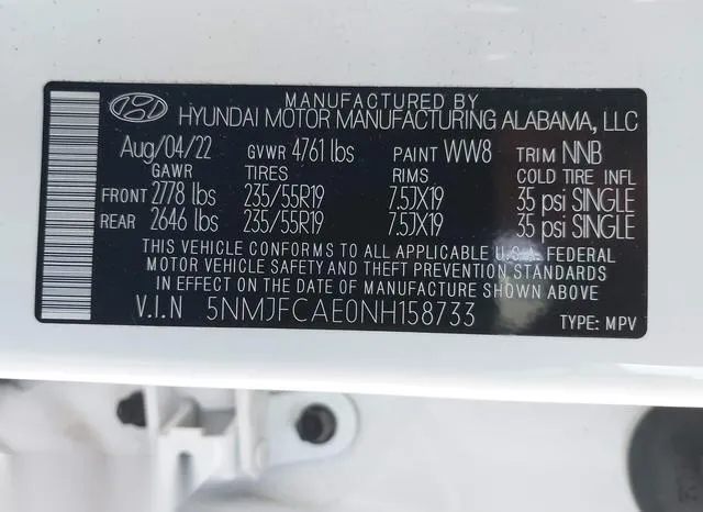 5NMJFCAE0NH158733 2022 2022 Hyundai Tucson- Sel 9