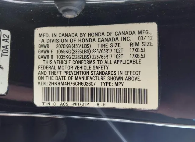 2HKRM4H76CH602607 2012 2012 Honda CR-V- Ex-L 9