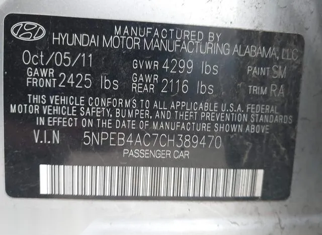 5NPEB4AC7CH389470 2012 2012 Hyundai Sonata- Gls 9