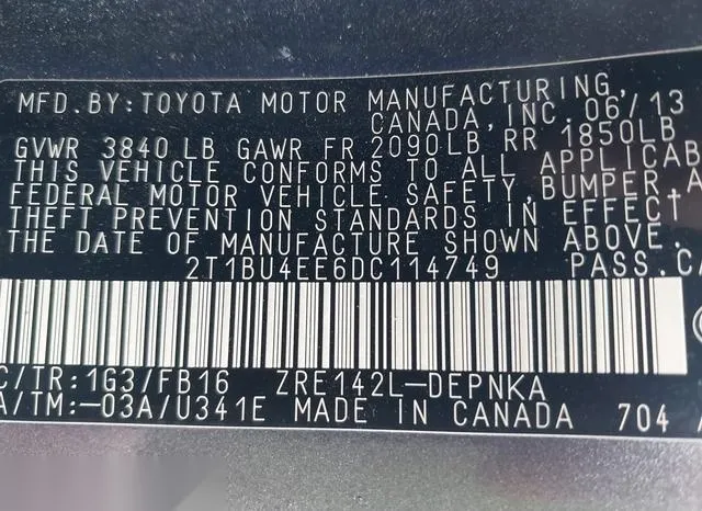 2T1BU4EE6DC114749 2013 2013 Toyota Corolla- LE 9