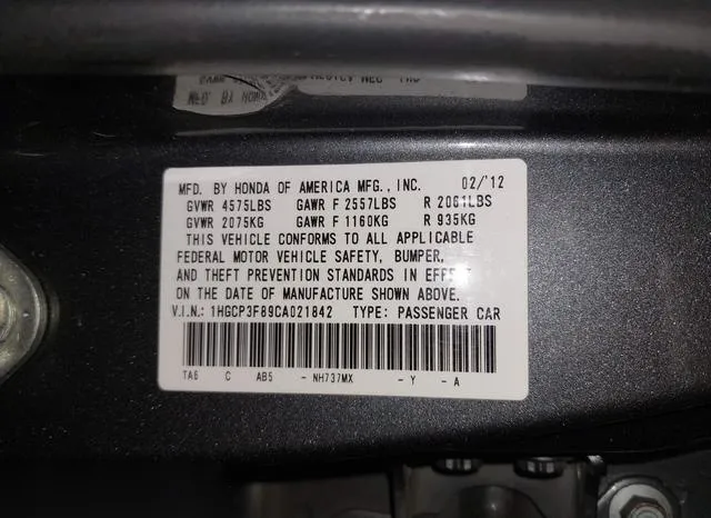 1HGCP3F89CA021842 2012 2012 Honda Accord- 3-5 Ex-L 9