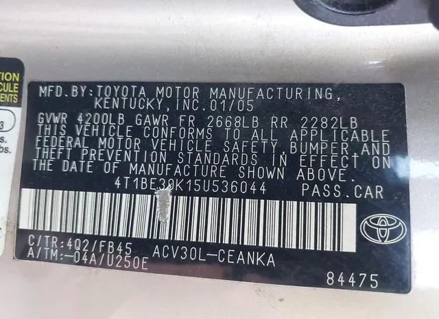 4T1BE30K15U536044 2005 2005 Toyota Camry- LE 9