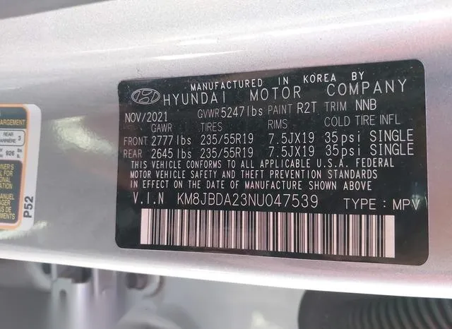 KM8JBDA23NU047539 2022 2022 Hyundai Tucson Plug-In Hybrid- Sel 9