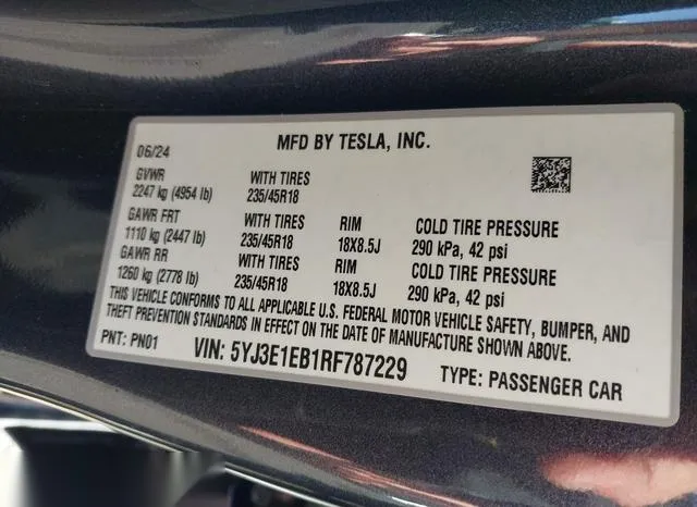 5YJ3E1EB1RF787229 2024 2024 Tesla Model 3- Long Range Dual 9