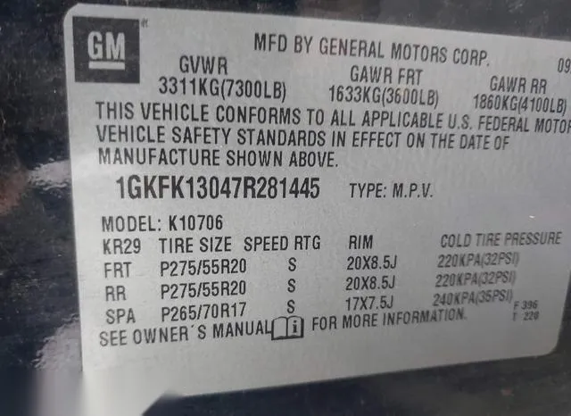 1GKFK13047R281445 2007 2007 GMC Yukon- Slt 9