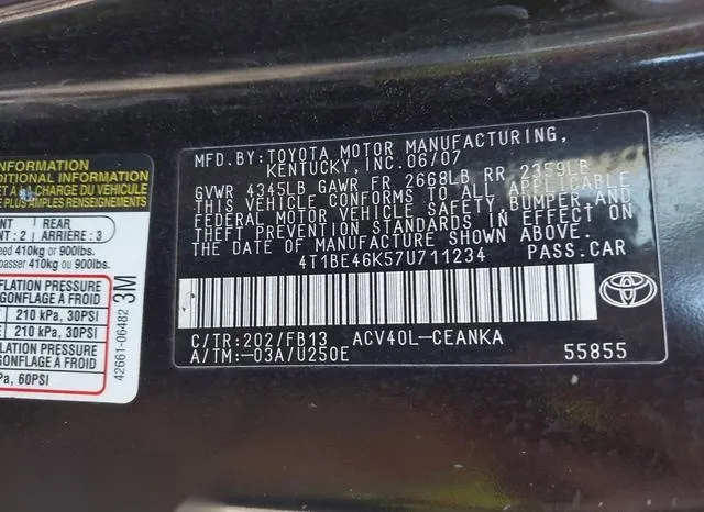 4T1BE46K57U711234 2007 2007 Toyota Camry- LE 9