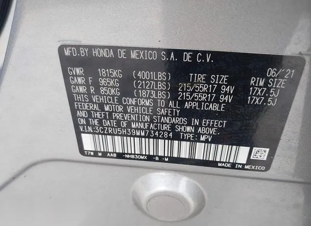 3CZRU5H39MM734284 2021 2021 Honda HR-V- 2Wd Lx 9