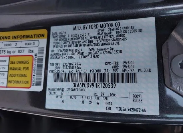 3FA6P0D99HR120539 2017 2017 Ford Fusion- Titanium 9