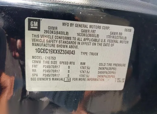 1GCEC19XX8Z304043 2008 2008 Chevrolet Silverado 1500- Work 9