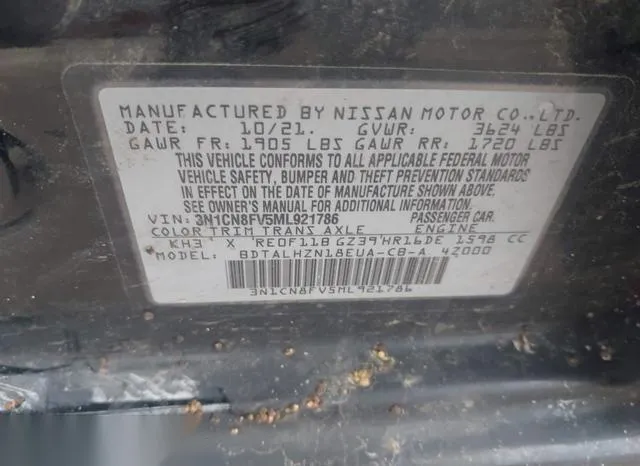 3N1CN8FV5ML921786 2021 2021 Nissan Versa- Sr Xtronic Cvt 9