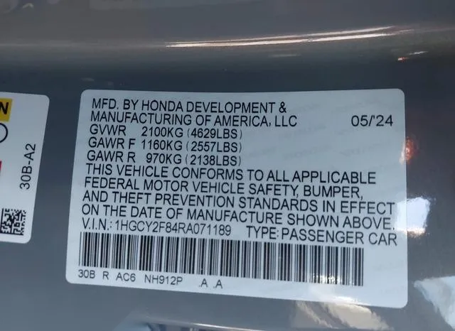 1HGCY2F84RA071189 2024 2024 Honda Accord- Hybrid Touring 9