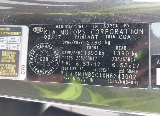 KNDMB5C1XH6343002 2017 2017 KIA Sedona- LX 9