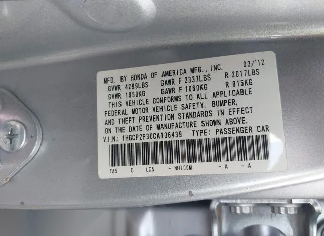 1HGCP2F30CA136439 2012 2012 Honda Accord- LX 9