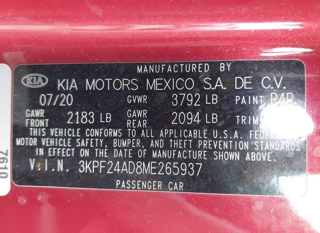 3KPF24AD8ME265937 2021 2021 KIA Forte- Lxs 9