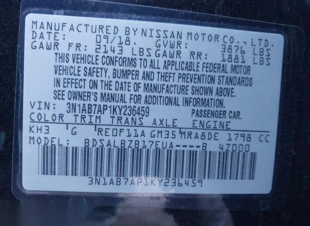 3N1AB7AP1KY236459 2019 2019 Nissan Sentra- S 9