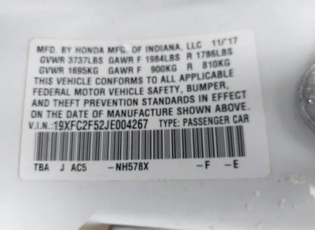 19XFC2F52JE004267 2018 2018 Honda Civic- LX 9