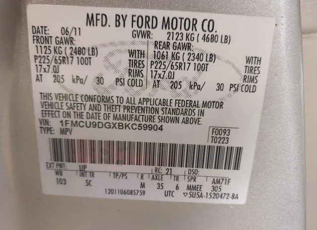 1FMCU9DGXBKC59904 2011 2011 Ford Escape- Xlt 9