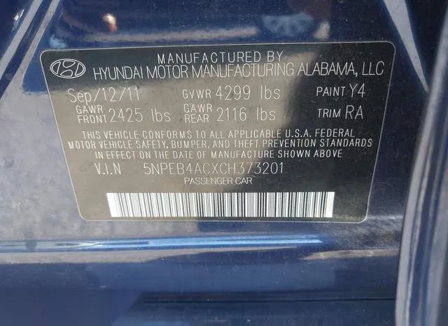 5NPEB4ACXCH373201 2012 2012 Hyundai Sonata- Gls 9