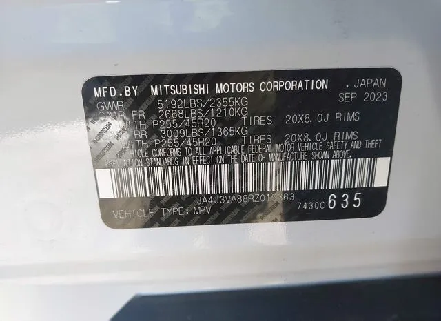 JA4J3VA88RZ019363 2024 2024 Mitsubishi Outlander- Se 2-5 2W 8