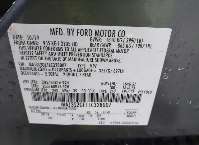 MAJ3S2GE1LC328007 2020 2020 Ford Ecosport- SE 9