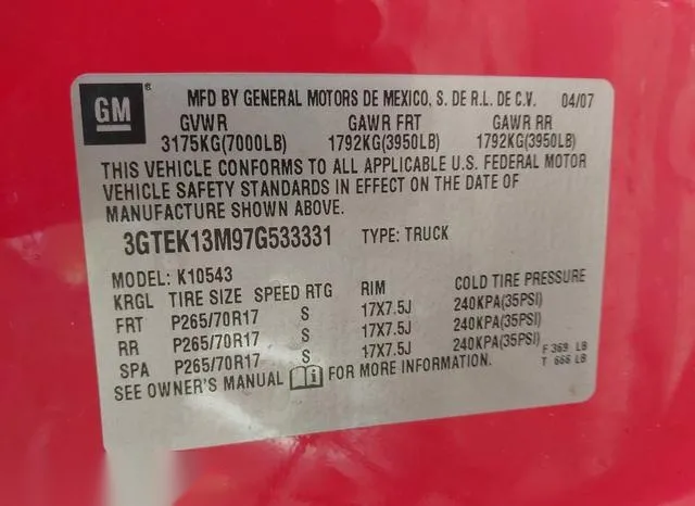 3GTEK13M97G533331 2007 2007 GMC Sierra- 1500 Sle1 9