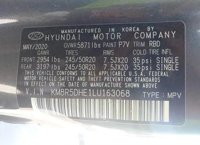 KM8R5DHE1LU163068 2020 2020 Hyundai Palisade- Limited 9