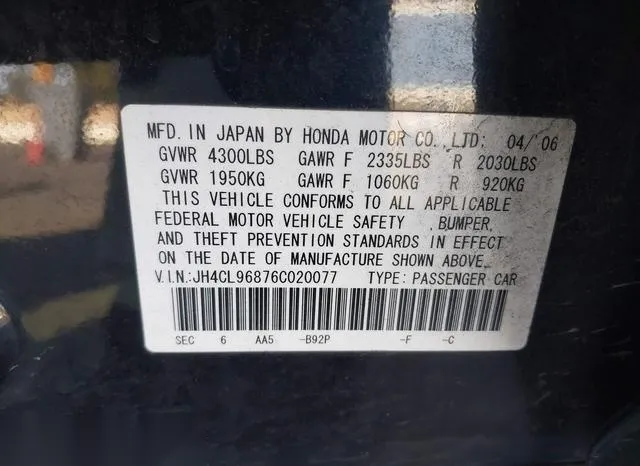 JH4CL96876C020077 2006 2006 Acura TSX 9