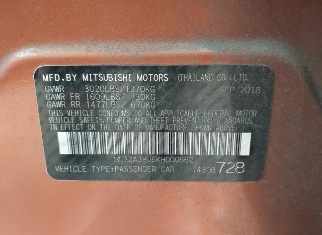 ML32A3HJ6KH000662 2019 2019 Mitsubishi Mirage- RF 9