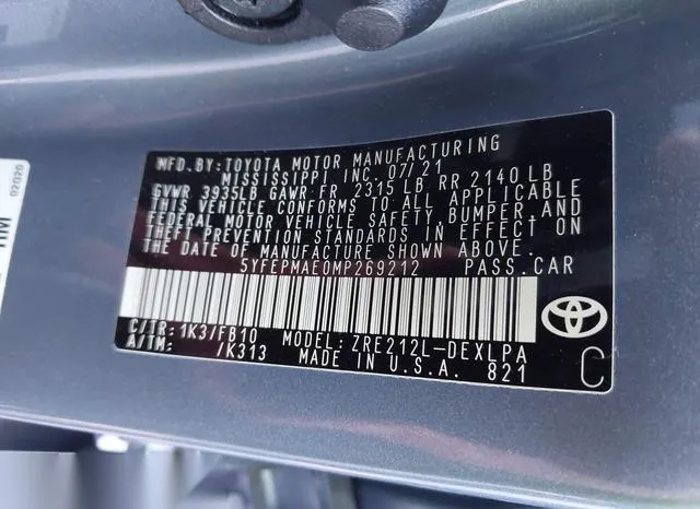 5YFEPMAE0MP269212 2021 2021 Toyota Corolla- LE 9