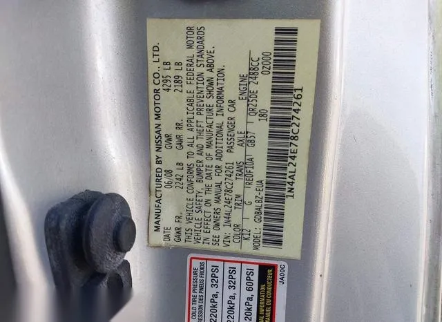 1N4AL24E78C274261 2008 2008 Nissan Altima- 2-5 S 9