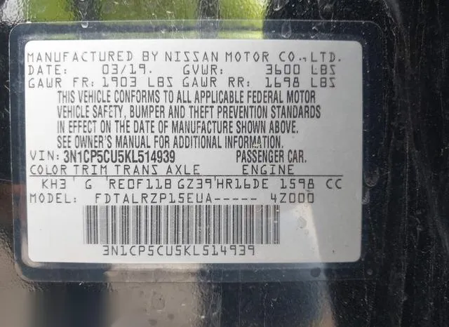 3N1CP5CU5KL514939 2019 2019 Nissan Kicks- S 9