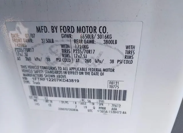 1FTRF12207KD43819 2007 2007 Ford F-150- Stx/Xl/Xlt 9