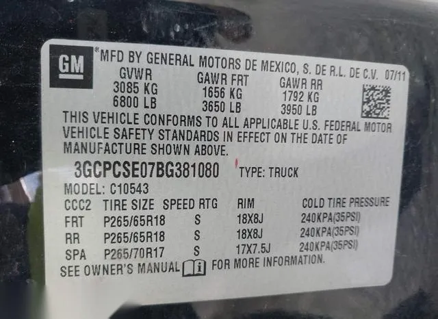 3GCPCSE07BG381080 2011 2011 Chevrolet Silverado 1500- LT 9