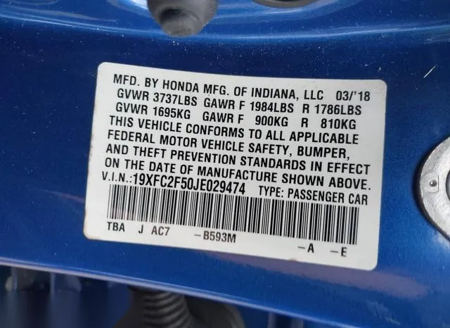 19XFC2F50JE029474 2018 2018 Honda Civic- LX 9