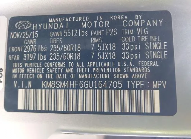 KM8SM4HF6GU164705 2016 2016 Hyundai Santa Fe- SE 9