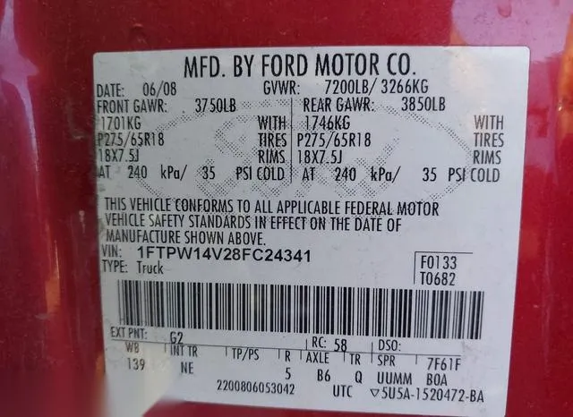 1FTPW14V28FC24341 2008 2008 Ford F-150- 60Th Anniversary/Fx 9