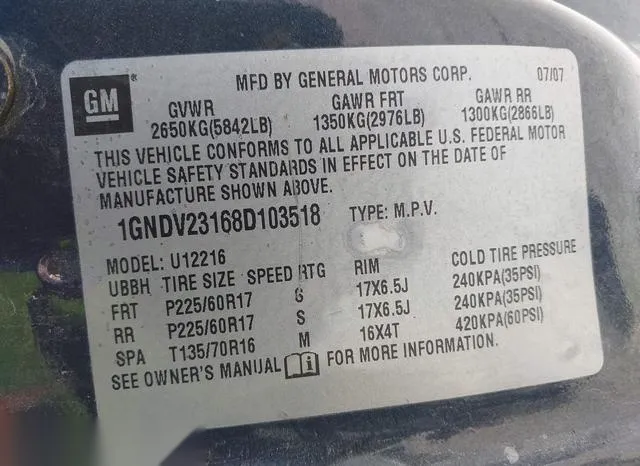 1GNDV23168D103518 2008 2008 Chevrolet Uplander- LS 9