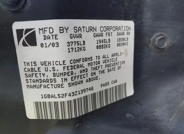 1G8AL52F43Z139746 2003 2003 Saturn Ion- 3 9