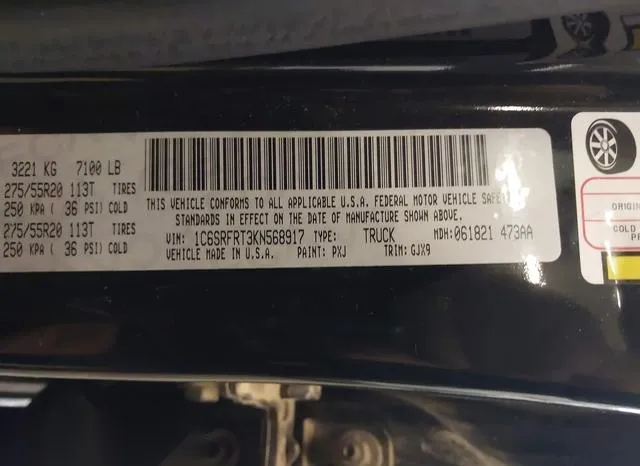 1C6SRFRT3KN568917 2019 2019 RAM 1500- Laramie  4X4 6-4 Box 9