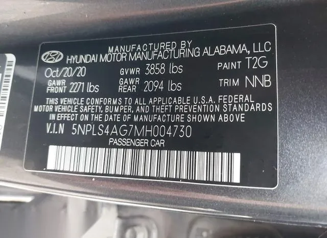 5NPLS4AG7MH004730 2021 2021 Hyundai Elantra- Sel 9