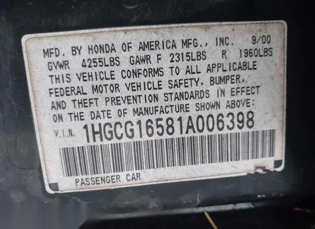 1HGCG16581A006398 2001 2001 Honda Accord- 3-0 EX 9