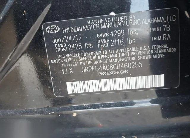 5NPEB4AC8CH460255 2012 2012 Hyundai Sonata- Gls 9