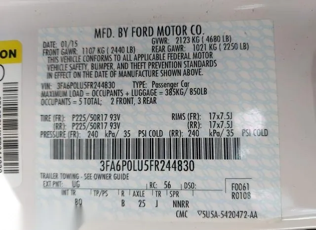 3FA6P0LU5FR244830 2015 2015 Ford Fusion- Hybrid SE 9