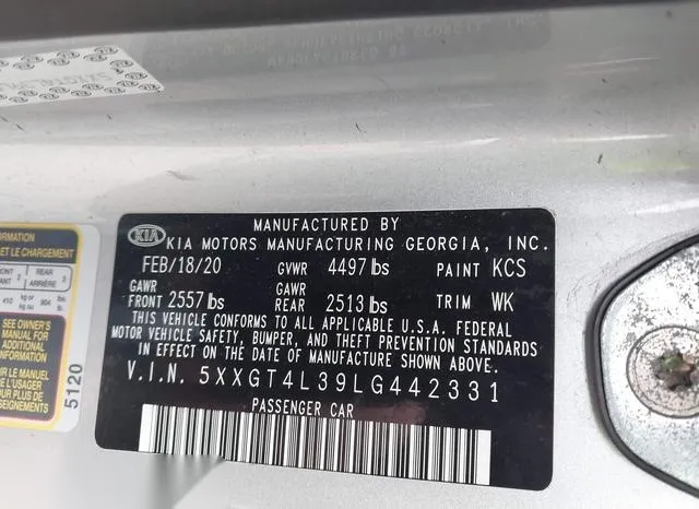 5XXGT4L39LG442331 2020 2020 KIA Optima- LX 9