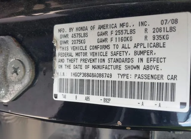 1HGCP36848A086749 2008 2008 Honda Accord- 3-5 Ex-L 9