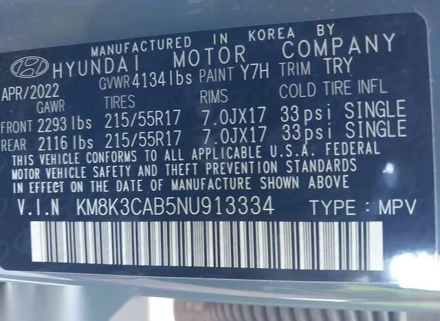 KM8K3CAB5NU913334 2022 2022 Hyundai Kona- Sel 9