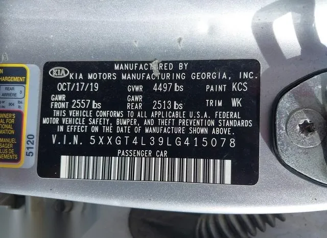 5XXGT4L39LG415078 2020 2020 KIA Optima- LX 9