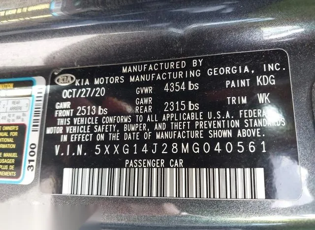 5XXG14J28MG040561 2021 2021 KIA K5- Lxs 9