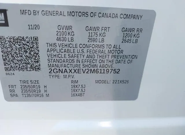 2GNAXXEV2M6119752 2021 2021 Chevrolet Equinox- Awd Premier 9